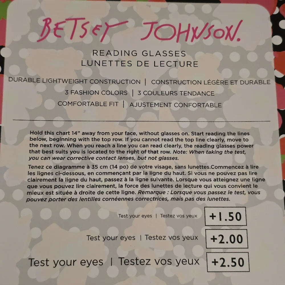 Betsey Johnson 3-pair cat-eye reading glasses set in +1.50 magnification NIB